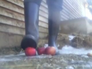 crushed apples with her boots